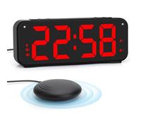 Kueohse Loud Alarm Clock for Heavy Sleepers Adults,Dual Alarm Clock with Bed Shaker,for Bedrooms,6.5In Large Display with Dimmer Easy Install