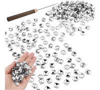Kueohse Rivets 400Pcs 10mm Square Pyramid Studs, Metal Claw Nailhead Spikes Wooden Handle Awl Tool for Punk Rock Clothing A