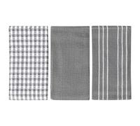 Kueohse Towels, 100% Natural Cotton, The Best Tea Towels, Dish Cloth, Absorbent and Lint-Free, Machine Washable, 18 x 25 Inch, 3 Pack, White with Grey Stripe