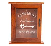 Kueohse Vintage European Style Wooden Key Storage Cabinet Key Holder Box with Hanging Hooks Brown