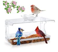 Kueohse Window Bird Feeder with Non-Marking Self-Adhesive Hooks, Clear Window Bird Feeder for Outside, Transparent Bird House Easy to Use