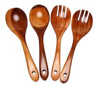 Kueohse Wooden Salad Servers Set of 4 Serving Cutlery Spoon Fork Wooden Salad Spoon,Stirring Fork