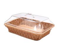 Kueohse Woven Rattan Basket with Acrylic Lid - Polypropylene Food Serving Basket for Bread, Fruits, and More