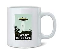 Kueprae I Want to Leave UFO Abduction Funny Coffee Mug Tea Cup 11 Oz