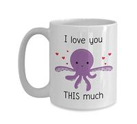 Kueprae Octopus Mug - I Love You This Much- Funny Tea Hot Cocoa Coffee Cup - Novelty,11oz Safe BPA Free 1 Pack with Gift Boxes