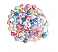 Kuesn 6MM Miraculous Medal Colorful Rosary Necklace Polymer Clay Catholic Rosaries Necklace Christian Prayer Beads Holy Soil Medal Cross Catholic (Colorful)