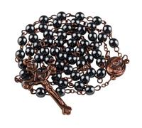Kuesn 6mm Unisex-Adult Hematite Rosary Black Stone Beads Necklace with Jerusalem Holy Soil Cross Antique Religious Rosaries Beads Collection, Stone (Black Gold)
