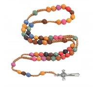 Kuesn Color Rosary Beads Handmade Catholic Rosaries Necklace Wood Christian Prayer Beads Holy Soil Medal Cross Catholic Wooden Rosary Beads Handmade for Women (Color)