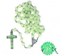 Kuesn Glow in the Dark Rosary Light Luminous Round Beads Noctilucent Cross Jesus Maria Pendant Necklace for Girls Boy Men Women Catholic Crucifix Religious Necklace Prayer Jewelry