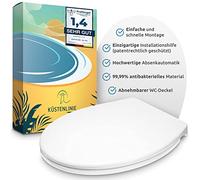 Küstenlinie® Universal Toilet Seat with Soft-Close Mechanism, Oval, White, Antibacterial, DIN19516 & IS22196O Tested, Up to 150kg, Easy Install from Above with Template