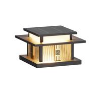 KUEYANB Chinese Style Pillar Light Solar-powered Courtyard Column Lamp Outdoor Waterproof Villa Porch Post Light Metal Shell With Glass Pillar Lamp Wet Location Rated Outdoor Garden Lighting Fixture