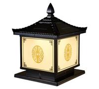 KUEYANB Dusk to Dawn Outdoor Post Light Chinese Style Courtyard Villa Gate Lamp Fixture Waterproof Outside Post Lamp for Patio Garden Walkway Modern Square Fence Pillar Lamp Wet Location Rated