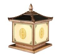 KUEYANB Dusk to Dawn Outdoor Post Light Chinese Style Courtyard Villa Gate Lamp Fixture Waterproof Outside Post Lamp for Patio Garden Walkway Modern Square Fence Pillar Lamp Wet Location Rated