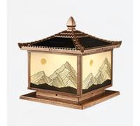 KUEYANB Outdoor LED Solar Landscape and Fence Lighting Fixture Chinese Style Courtyard Villa Gate Pillar Light Wet Location Rated Dusk to Dawn Post Light for Corridor Terrace Garden Pillar Lamp