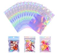 KufaerBeam 100 Pcs Holographic Mylar Zip Lock Bags, Smell Proof Grip Ziplock Bags, Mylar Bags, Resealable Ziplock Baggies, for Sweets, Jewellery, Snack, Lip Gloss, Food Storage, Electronics