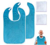 KufaerBeam 2Pcs Adult Bibs with 2 Handkerchief, Anti-fouling Bibs for Elderly Washable, Reusable, Clothing Protection for Eating, Terry Cloth Adult Apron for Men, Women, Disabled, Seniors