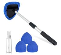 KufaerBeam Extendable Car Windscreen Brush Inside, Car Windscreen Cleaner Tool,Triangle Shaped Plate, 180 Degree Rotatable, Includes 4pcs Washable Pads and 1 Spray Bottle