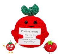 KufaerBeam Funny Positive Vegetable Crochet Plushies, Emotional Support Tomato with Positive Card, Motivational Mental Health Gifts for Colleagues, Friends,Classmate(Positive Vegetable Tomato Edition)