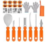 KufaerBeam Halloween Pumpkin Carving Kit,Heavy-Duty Stainless Steel Halloween Carving Kit with Cut-Resistant Gloves,4 Pcs Carving Templates for Halloween Pumpkin Decorative