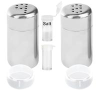 KufaerBeam Stainless Steel Mini 6Pcs Salt and Pepper Shakers Set with Plastic Cover for Home Kitchen BBQ Camping Perforated S and P Mini Spice Jars Outdoor Travel Small Condiment Set with Lids
