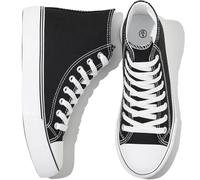 kufeiti Women's High Top Canvas Sneakers Canvas Shoes Lace up White Black Sneakers Casual Walking Shoes, Simple Black(no Sidezipper), 9 UK