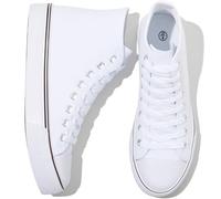 kufeiti Women's High Top Canvas Sneakers Canvas Shoes Lace up White Black Sneakers Casual Walking Shoes, Simple White, 9 UK