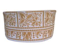 Kufi Men's Unisex Skull Cap Broad Strap Solid Hat with Hand Embroidery Kufi Caps Knitted Beanie Summer Headwear Long Hats, White Golden, X-Large