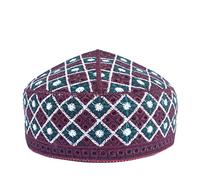 Kufi Men's Unisex Skull Cap Colorful Women's Designer Solid Hat Hand Embroidered Kufi Caps Knitted Beanie Summer Headwear, Maroon, Large