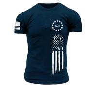 KUFORES Men's American Flag Short Long Sleeve T-Shirt, Navyblue, Large