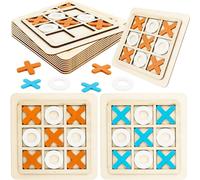 Kugliwa 12 Pack Wooden Tic Tac Toe Games Bulk Wood Tic-Tac-Toe XO Table Chess Board Game for Boys Girls Birthday Party Favors Family Activities