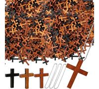 Kugliwa 300 Pcs Small Wooden Cross Black Brown Coffee Mini Cross Pendant with Chains Wood Cross Keychains for DIY Craft Making Hanging Ornament Favors