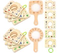 Kugliwa 4 Pcs Kids Wooden Magnifying Glass with Wood Bug Cards Montessori Educational Explore Toy for Outdoor Adventure