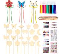 Kugliwa 59 Pcs Princess Fairy Wands Craft Kit Include 20 Unfinished Fairy Wands 7 Gem Stickers 20 Ribbons 12 Markers DIY Wooden Fairy Wands for Birthday Party Supply