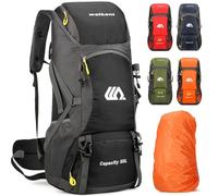 Kugooyi 50L Hiking Backpack with Rain Cover Waterproof Lightweight Camping Daypack Walking Rucksack Outdoor Sports Trekking Climbing Skiing Travel Bag (Black)