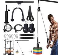 Kugooyi Weight Pulley System Home Gym Exercise Machine Strength Training Equipment Power Rack Accessories for Lat Pull Down, Biceps Curl, Forearm Workout (2 cables + 3 handles)