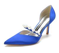KUHAOFEU 3.34 in Classic Pointy Pull on Heeled Wedding Pumps Stiletto Closed Toe Dress Heels for Prom Work,Blue,8 UK