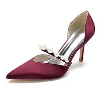 KUHAOFEU 3.34 in Classic Pointy Pull on Heeled Wedding Pumps Stiletto Closed Toe Dress Heels for Prom Work,Burgundy,7 UK