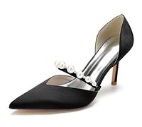 KUHAOFEU 3.34 in Classic Pointy Pull on Heeled Wedding Pumps Stiletto Closed Toe Dress Heels for Prom Work,Black,5 UK