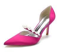 KUHAOFEU 3.34 in Classic Pointy Pull on Heeled Wedding Pumps Stiletto Closed Toe Dress Heels for Prom Work,Fuchsia,9 UK