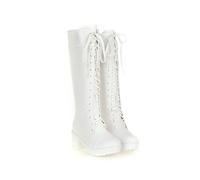 KUHAOFEU Black Combat Boots Womens Round Toe Gothic Lace Up Knee High Boots Platform Chunky Riding Tall Boot,White,8 UK