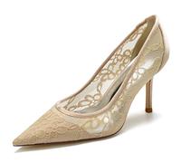 KUHAOFEU Classic Pointed Toe High Heels for Women Lace Stiletto Heel Wedding Party Dress Shoes Homecoming Office Pumps,Champagne,7 UK
