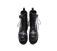KUHAOFEU Fashion Block Heel Platform Combat Ankle Booties Women's Lace Up Studded Motorcycle Boots Mid Calf Boots,Black,11 UK