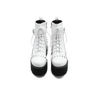 KUHAOFEU Goth Platform Ankle Boots for Women Strappy Chunky Block Heels Motorcycle Boots Studded Punk Short Booties,White,3 UK