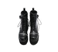 KUHAOFEU Goth Platform Ankle Boots for Women Strappy Chunky Block Heels Motorcycle Boots Studded Punk Short Booties,Black,10 UK