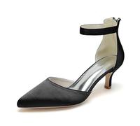 KUHAOFEU Kitten Heels for Women Closed Toe Low Heel Dress Shoes Sexy Ankle Strap Pumps for Work Office Wedding Evening,Black,9 UK