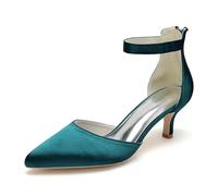 KUHAOFEU Kitten Heels for Women Closed Toe Low Heel Dress Shoes Sexy Ankle Strap Pumps for Work Office Wedding Evening,Teal,2 UK