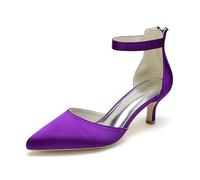 KUHAOFEU Kitten Heels for Women Closed Toe Low Heel Dress Shoes Sexy Ankle Strap Pumps for Work Office Wedding Evening,Dark Purple,9 UK