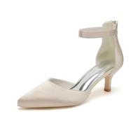 KUHAOFEU Kitten Heels for Women Closed Toe Low Heel Dress Shoes Sexy Ankle Strap Pumps for Work Office Wedding Evening,Champagne,6 UK