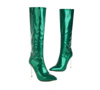 KUHAOFEU Knee High Boots for Women Pointed Toe Dress Shoes Stiletto Heel Party Wedding Sexy Tall Boots,Green,4 UK