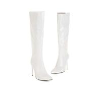 KUHAOFEU Knee High Boots for Women Pointed Toe Dress Shoes Stiletto Heel Party Wedding Sexy Tall Boots,White,9 UK